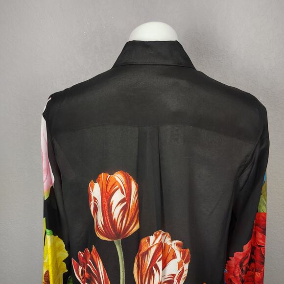 Alice + Olivia Willa Silk Le Parisien Floral Placket Top Blouse  Medium FLAW - Picture 13 of 16